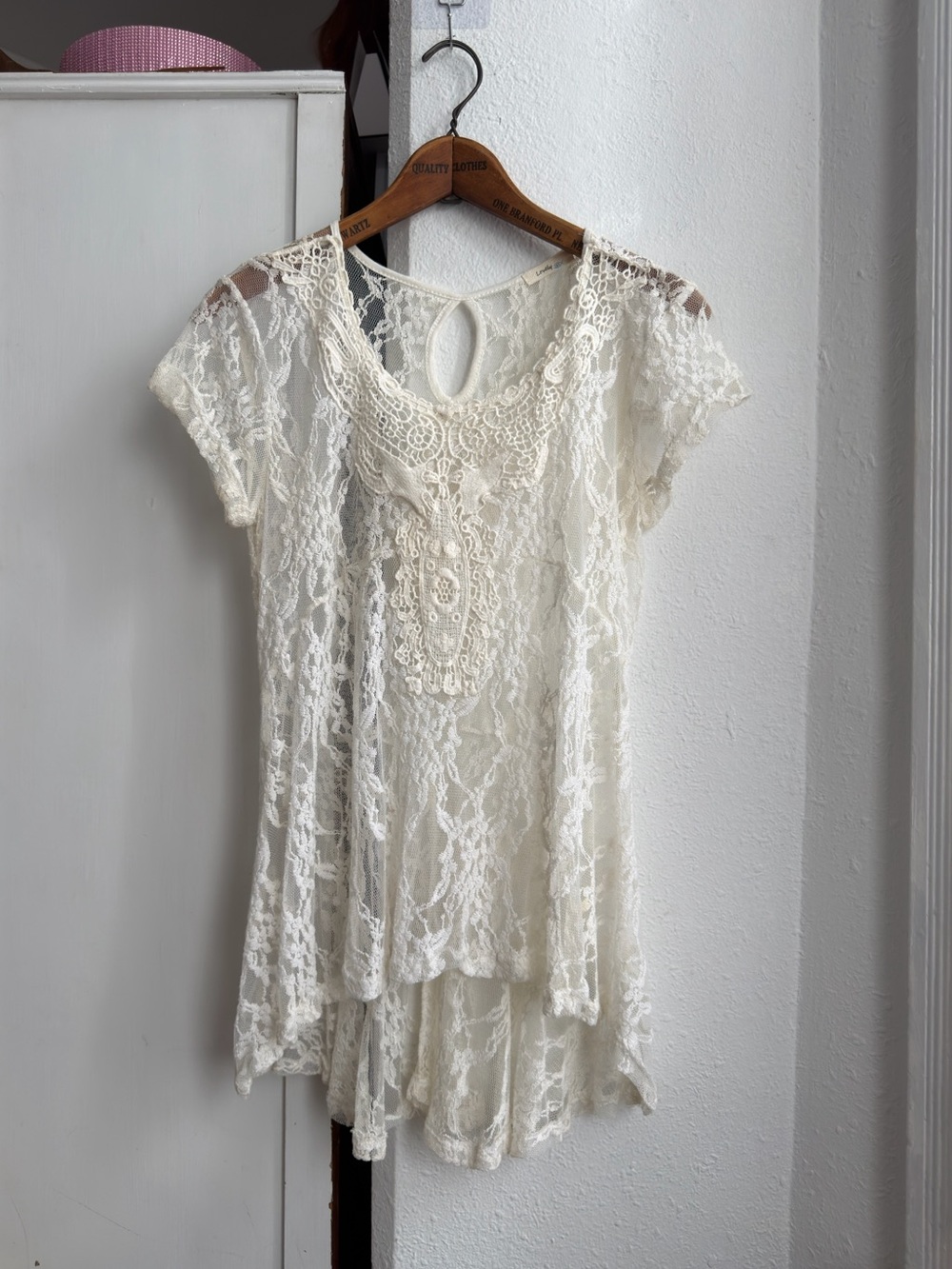 00s/10s Lovely 153 sheer lace crochet tunic top cap sleeve